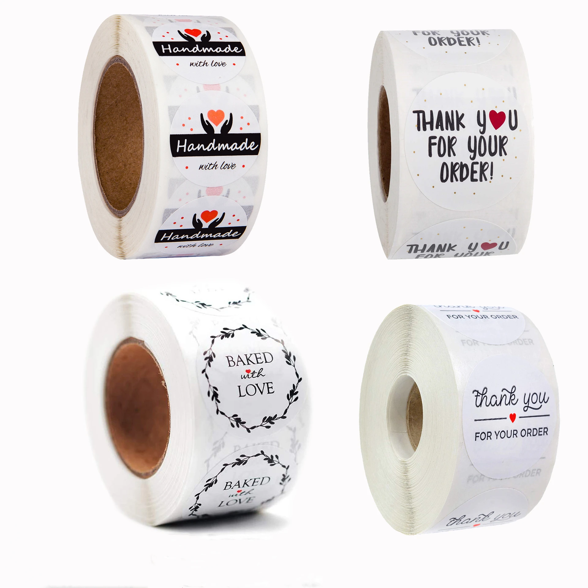 

500pcs Round Natural Kraft Handmade Stickers Scrapbooking for Package Adhesive Thank You Sticker Seal Labels Handmade with Love