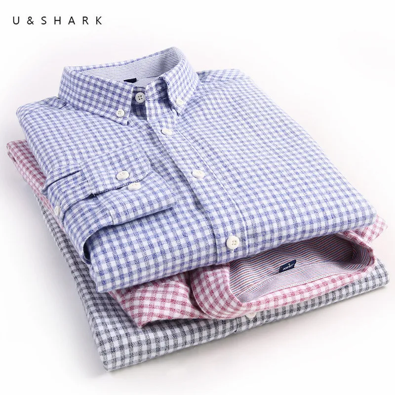 

U & SHARK Мужская рубашка в клетку, фланелевая формальная деловая рубашка, клетчатая Высококачественная хлопковая синяя, красная, зеленая повс...