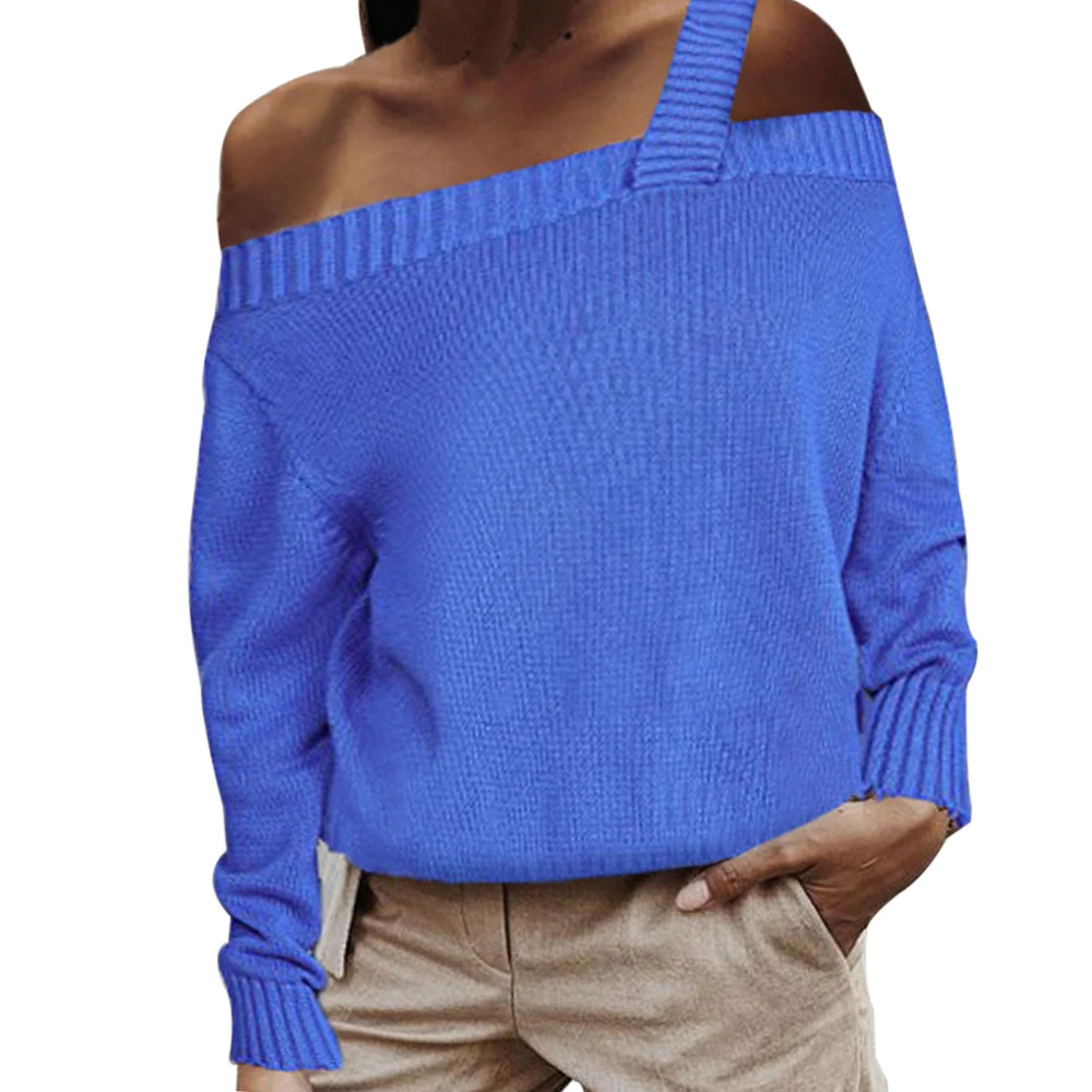Women Sexy Off Shoulder Knitted Straps Sweater Winter Autumn Long Sleeve Sweaters And Pullovers Ladies Solid Color Tops | Женская одежда