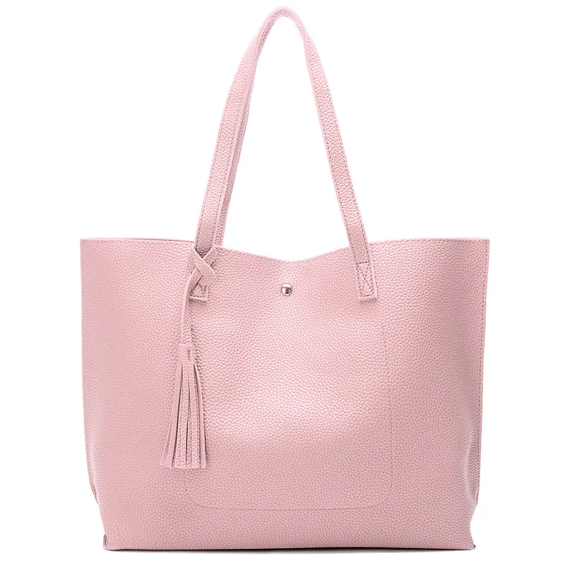 

2020 new Korean version of pure color fringed women's bag shoulder handbag PU large capacity ladies bag