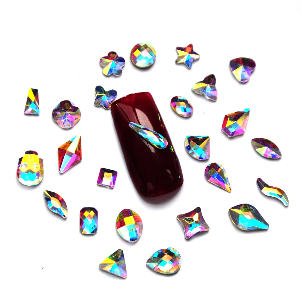 

20PCS Random Nail Rhinestones Crystal Strass flat crystal irregular diamonds 3D Manicure Nail Art Decoration Charms Jewelry