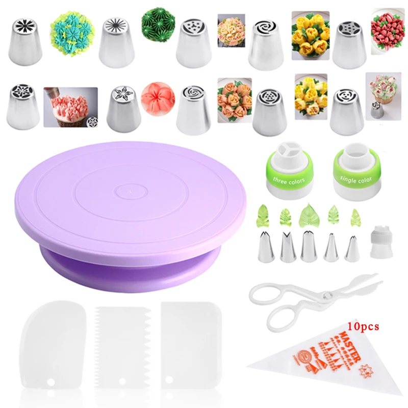 

33PCS Cake Stand Turntable Rotating Base Cake Plastic Dough Knife Decorating 10 Inch Cream Cakes Stand Cake Rotary Cakes Tools