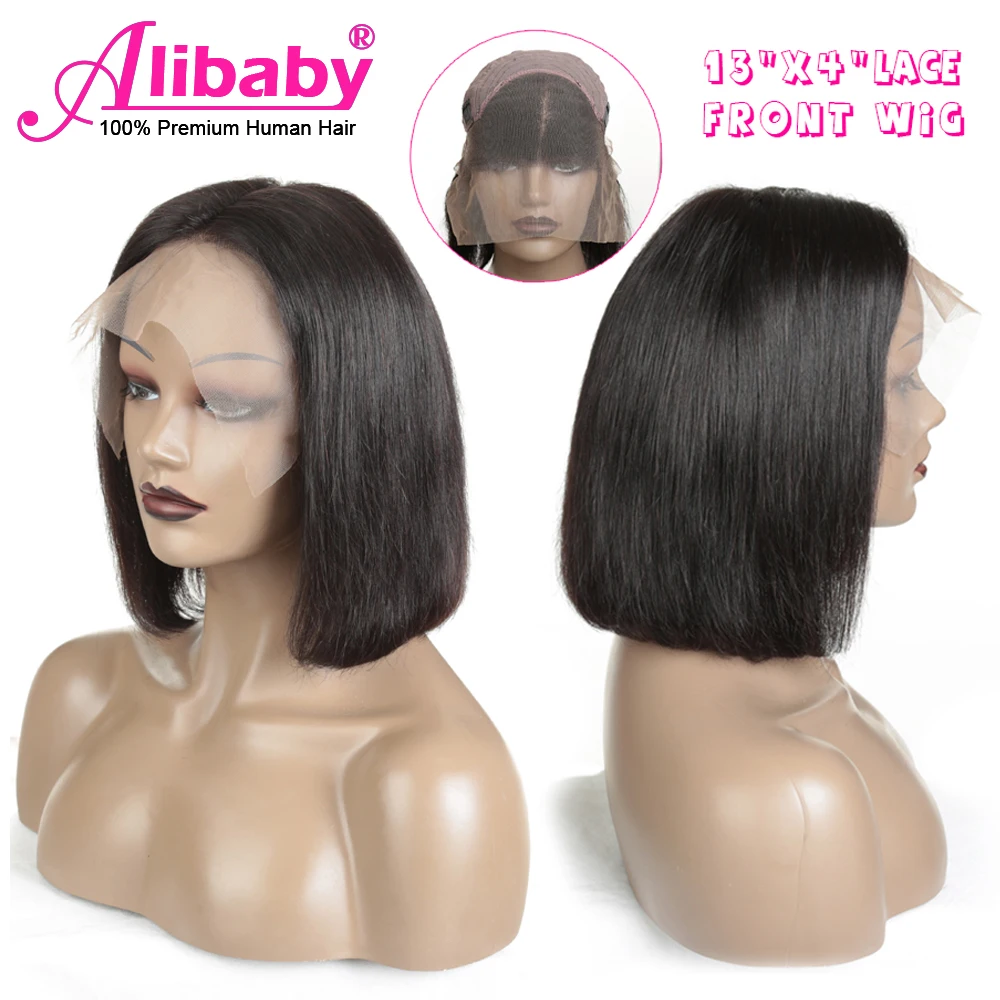 Alibaby короткие человеческие волосы боб парик 13X4 натуральный цвет кружевные