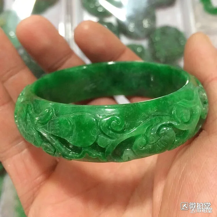 

Send Certificate 100% Grade A Green Jade Bangle Myanmar Emerald Jadeite Hand-carved Lucky Amulet Bracelet Real Jades Bangles