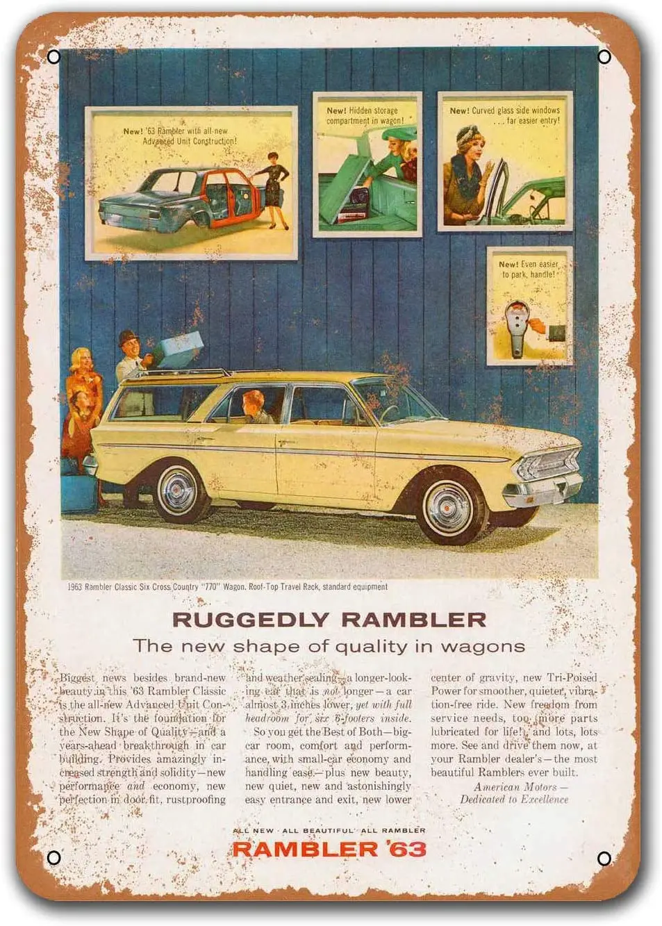 

1963 Rambler универсал автомобиль металлический жестяной знак, Sisoso винтажные таблички постер гараж мужская пещера Ретро Декор стен 8x12 дюймов