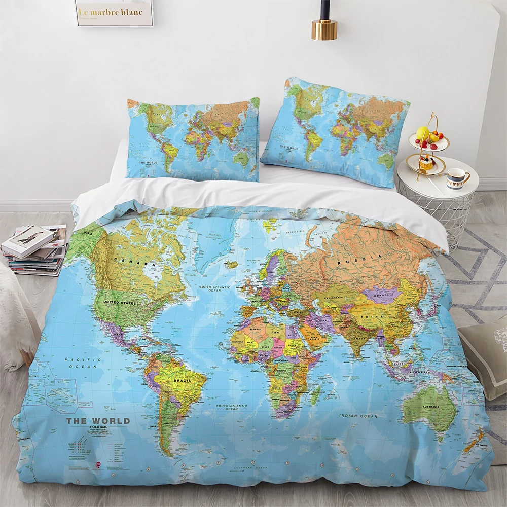 Nautical World Map Bedding Set Nordic Style Soft Bedspreads Comforter Duvet Cover Quality Quilt And Pillowcase | Дом и сад