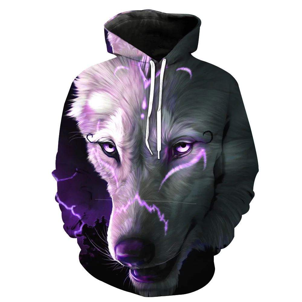

CNUUIKOOEK Sweatshirts Men's 3D Wolf Head Printed Hooded Pocket Pullover Hoody Fashion Hooded Men's Hoodies