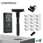 Новинка, лидер продаж, регулируемые мужские безопасные бритвенные станки с двойным лезвием, черные классические бритвенные станки, 1 ручка, 5 лезвий, 1 коробка