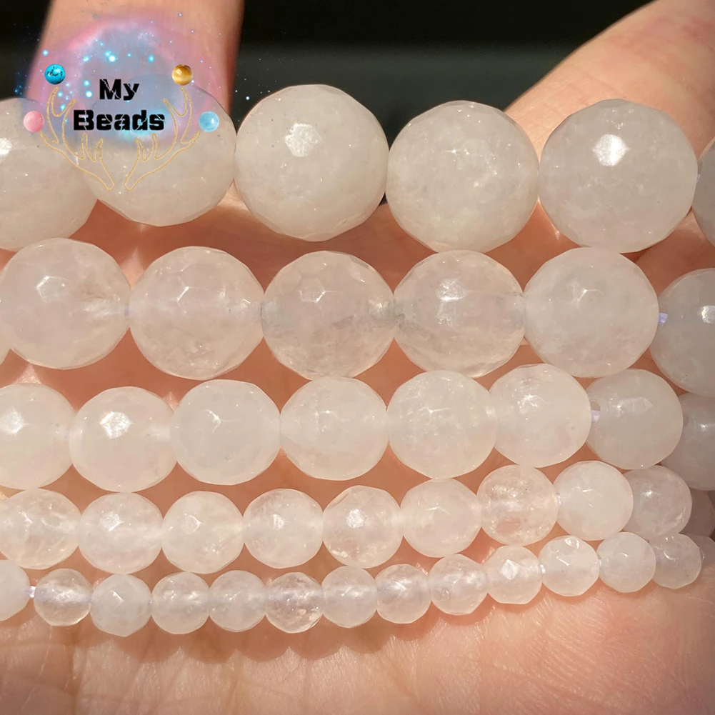 

Natural White Jade Chalcedony Stone Beads Round Faceted Loose Beads For Jewelry Making Diy Necklace Bracelet Charm 4 6 8 10 12mm