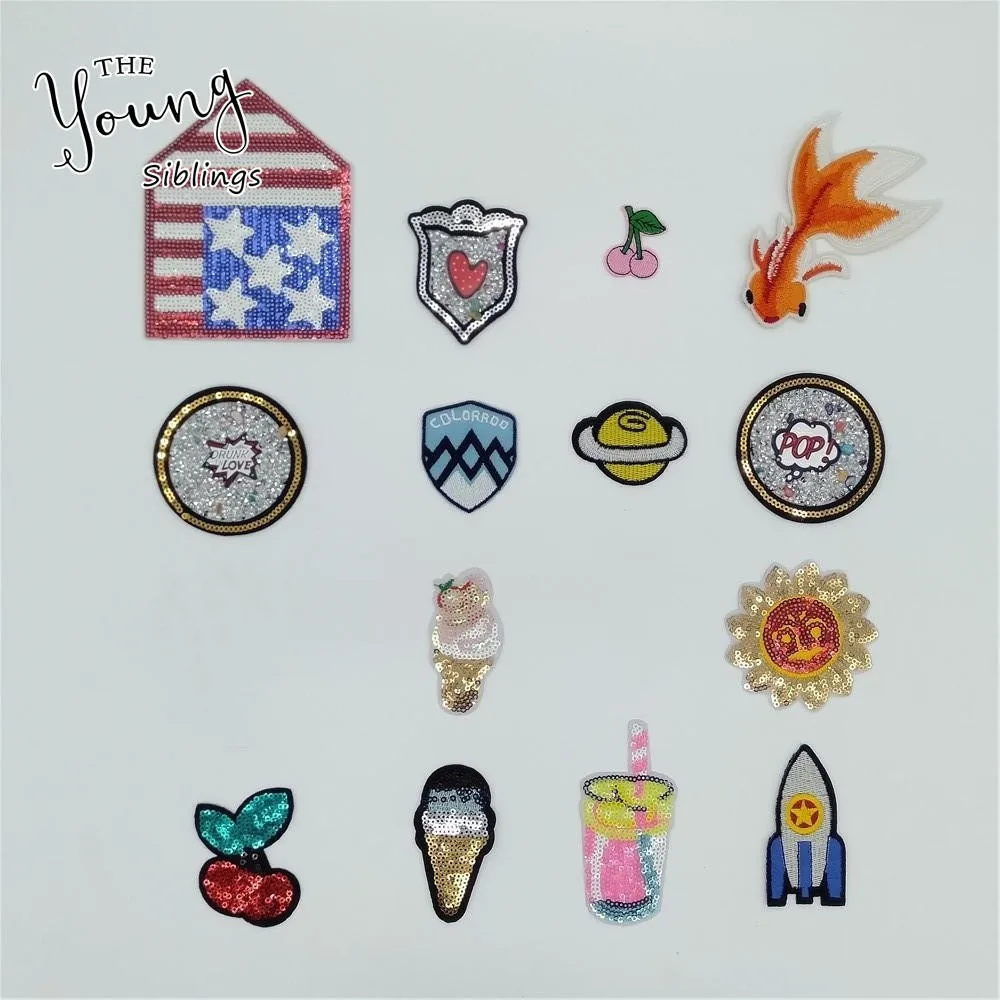 Модные стильные термоклейкие нашивки вышивка с блестками значки сделай сам