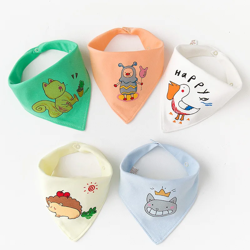 

5pcs Baby triangle towel saliva towel cotton baby bib double button baby hood bib