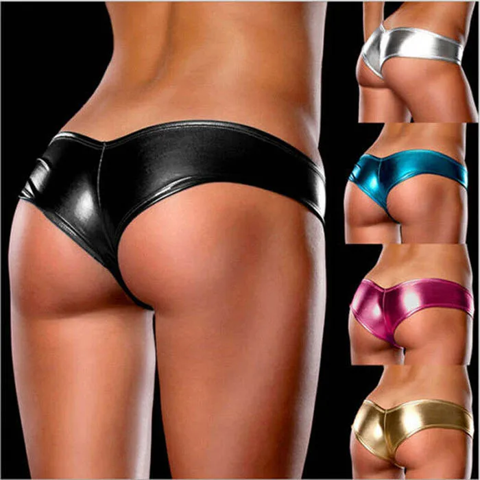 

Women Shiny Panties Chastity Underpants Sexy Leather G-string Thongs Briefs T Mall Panties