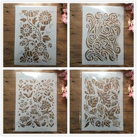 4pcs a4 29cm leaves sunflower texture diy layering stencils painting scrapbook emboss hollow embellishment printing lace ruler