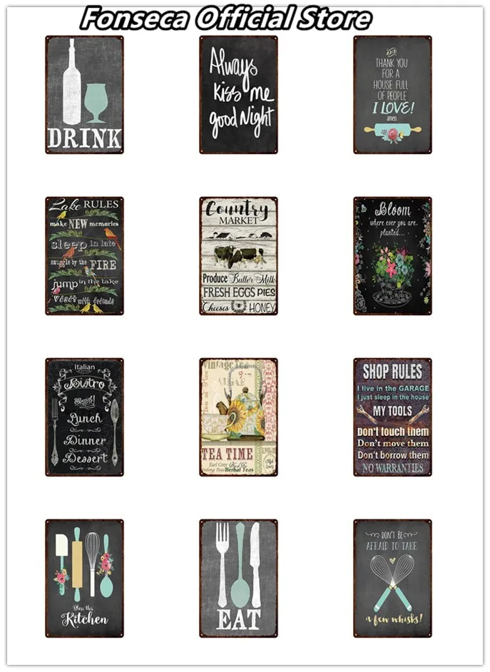 EATING RULES Tin Sign Plaque Metal Vintage Wall Decor for Bar Pub Club Man Cave Retro Signs Painting | Дом и сад