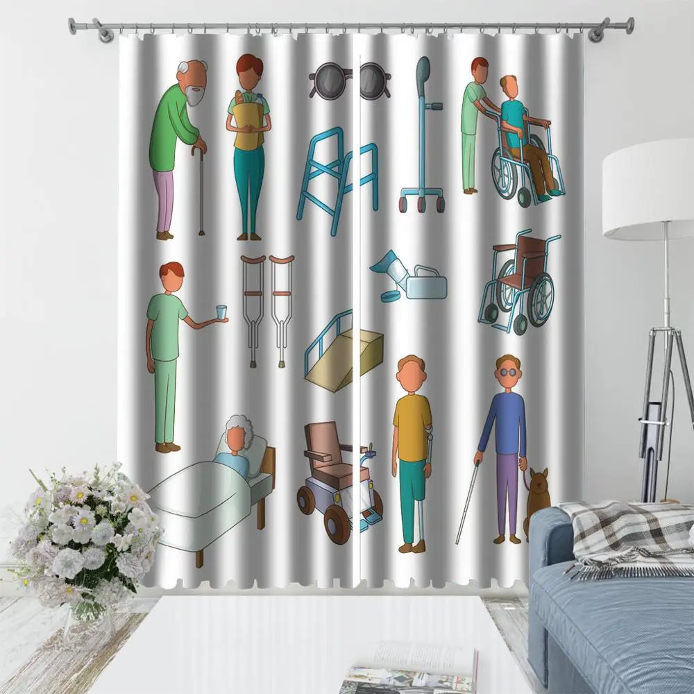Мультяшная схема для инвалидной коляски пожилых людей схематическая занавеска