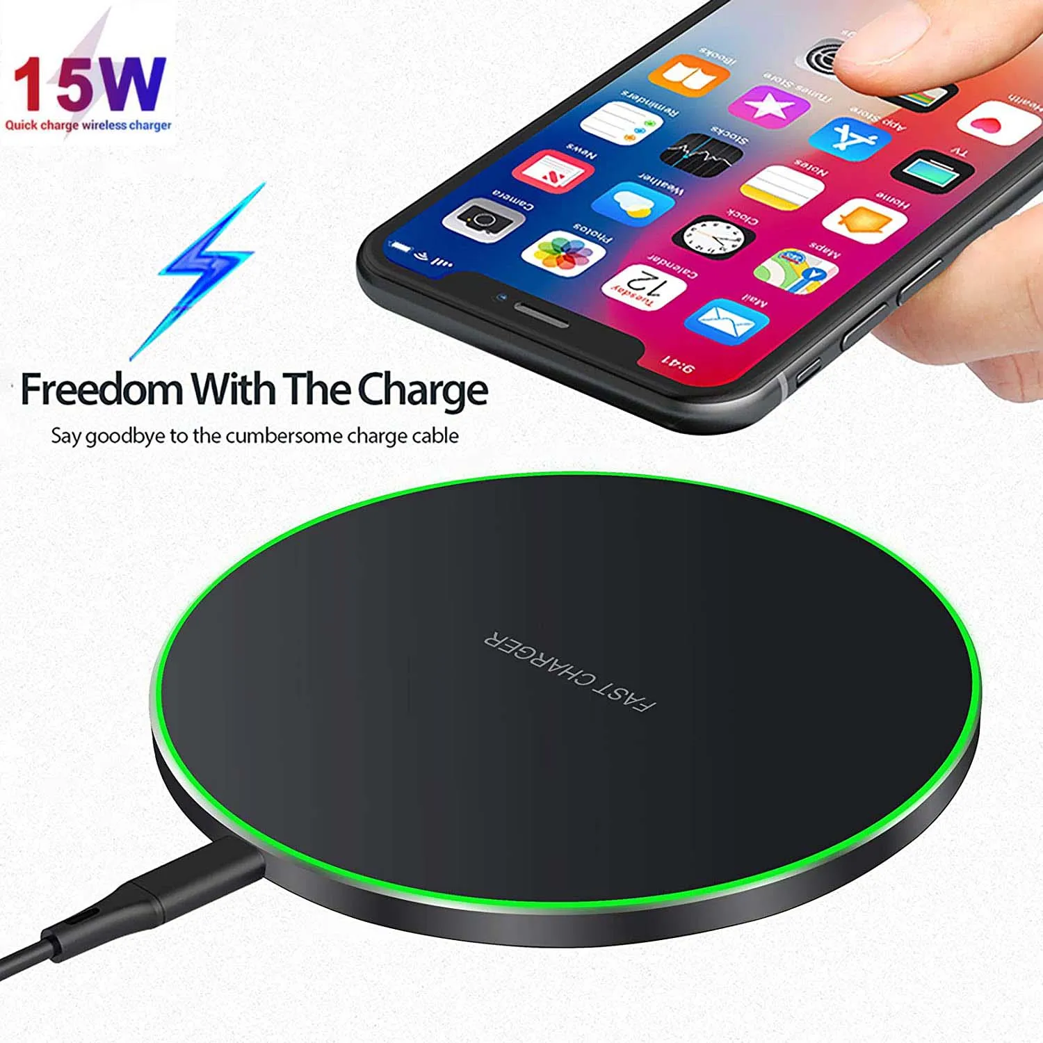 

Metal 15W Fast Wireless Charger For iPhone12 11 Pro Xs Max 8 7 6 Induction Wireless Charging Pad For Samsung S8 S9 S10 Xiaomi