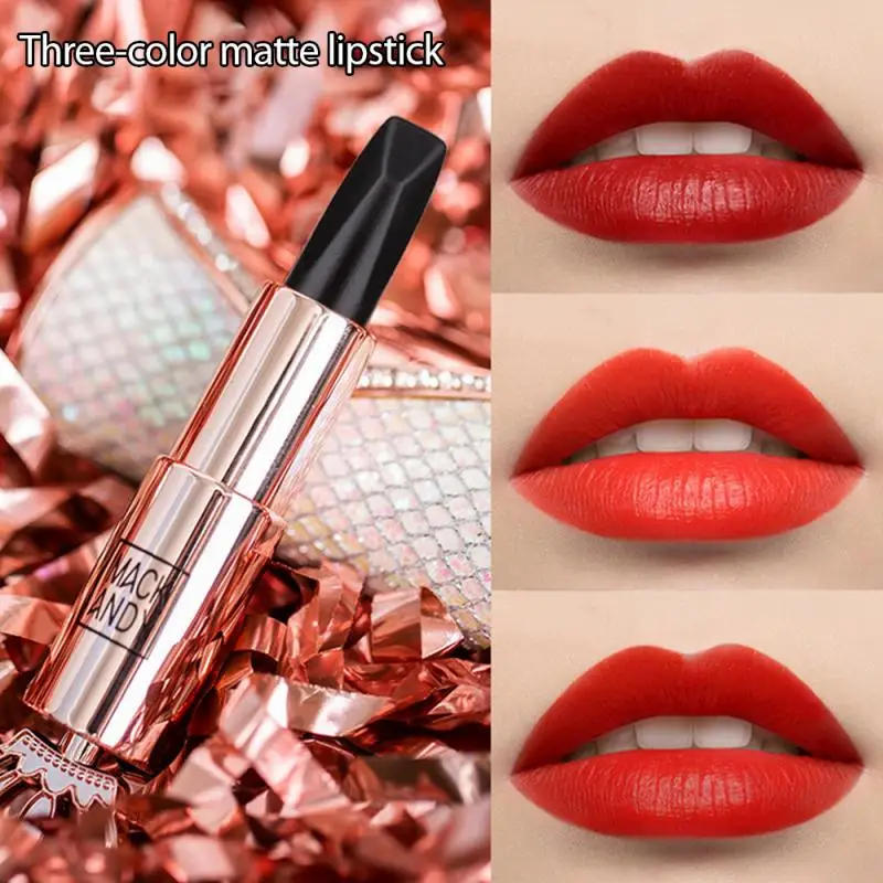 

3 In 1 Three Color Long Lasting Lip Stick Diamond Matte Long-lasting Waterproof Lipstick Moisturizing Lip Makeup Cosmetics TSLM1