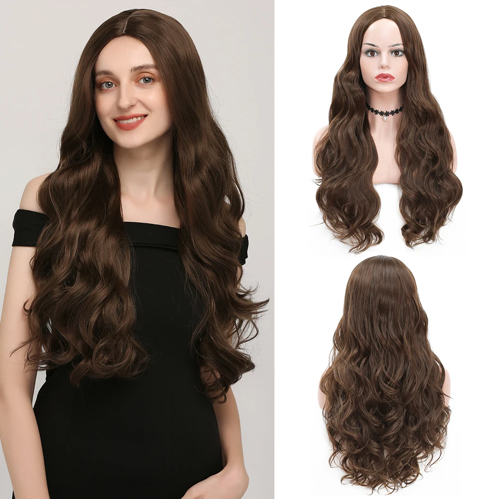 Синтетические парики для женщин темно коричневые длинные 22 дюйма романтические
