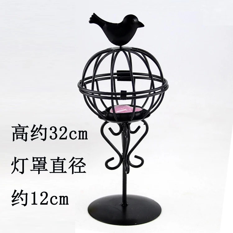 Подсвечник в стиле ретро с птичьей клеткой металлический белый свадебный