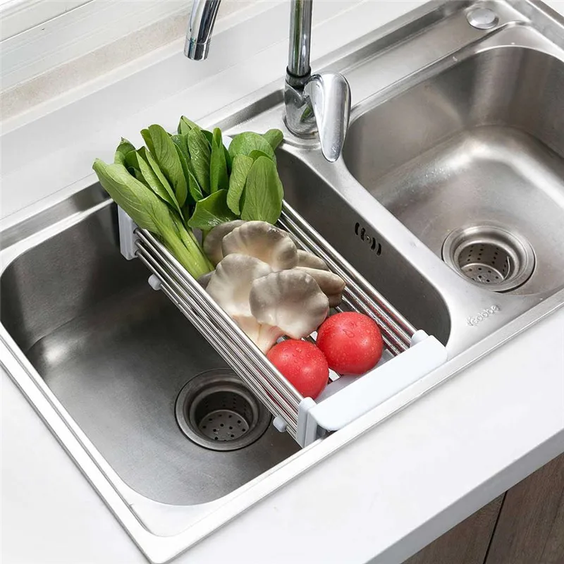 

NeW Stainless Steel Adjustable Telescopic Kitchen Sink Dish Drying Rack Insert Storage Organizer Fruit Vegetable Tray Drainer