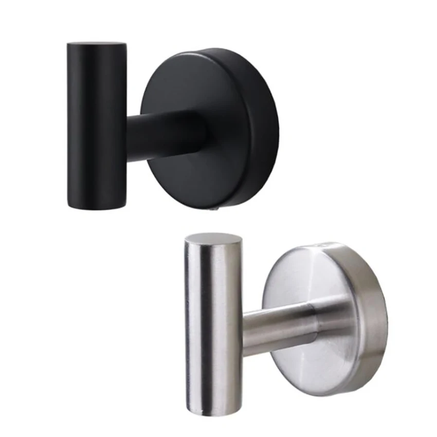 

304 Stainless Steel Single Hook Adhesive Coat Hook Nail Free /Wall Mounted Robe Towel Hook for Bathroom, Kitchen -Silver, Black