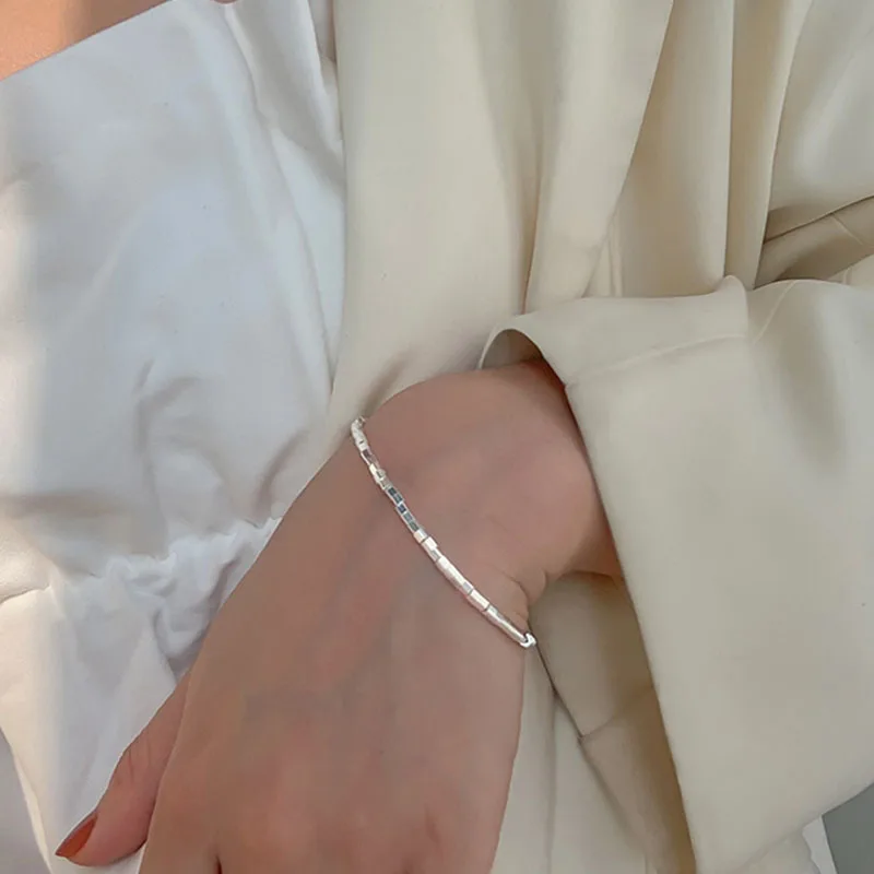 MEWANRY Minimalist 925 Stamp Bracelets for Women Trendy Elegant Charming Simple Smooth Cube Chain Party Jewelry Gifts | Украшения и
