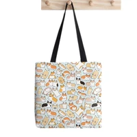 shopper corgilicious corgi doodle bag printed tote bag women harajuku shopper handbag girl shoulder shopping bag lady canvas bag