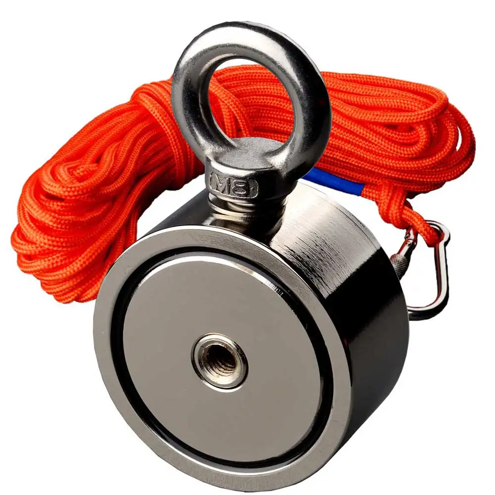 Мощный Неодимовый магнит двусторонний поисковый с кольцом мощный для подъема