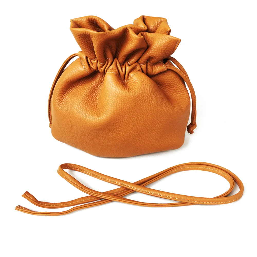Women Small Cow Leather Pouch Bag Female Classical Soft Genuine Bohemian Boho Drawstring Bucket Handbag Messenger | Багаж и сумки