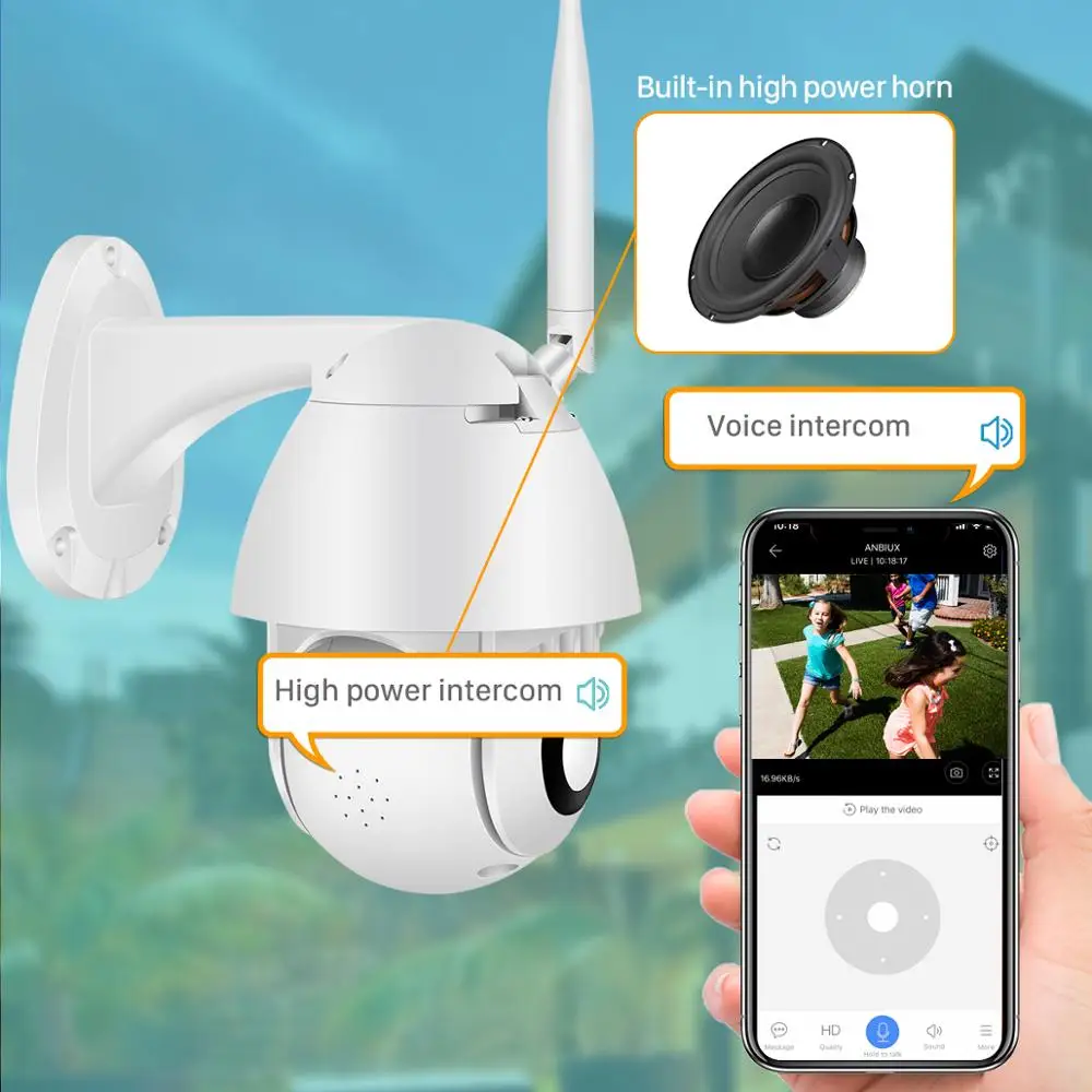 PTZ Camera with Siren Light Auto Tracking1080P Outdoor Wifi Cloud Home Security IP 2MP 4X Digital Zoom Speed Dome | Безопасность и