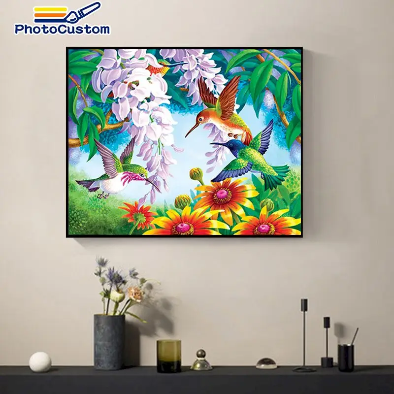 

PhotoCustom Scenery Paint By Number Bird Hand Painted Art Drawing On Canvas HandPainted Gift Pictures By Number Home Decor