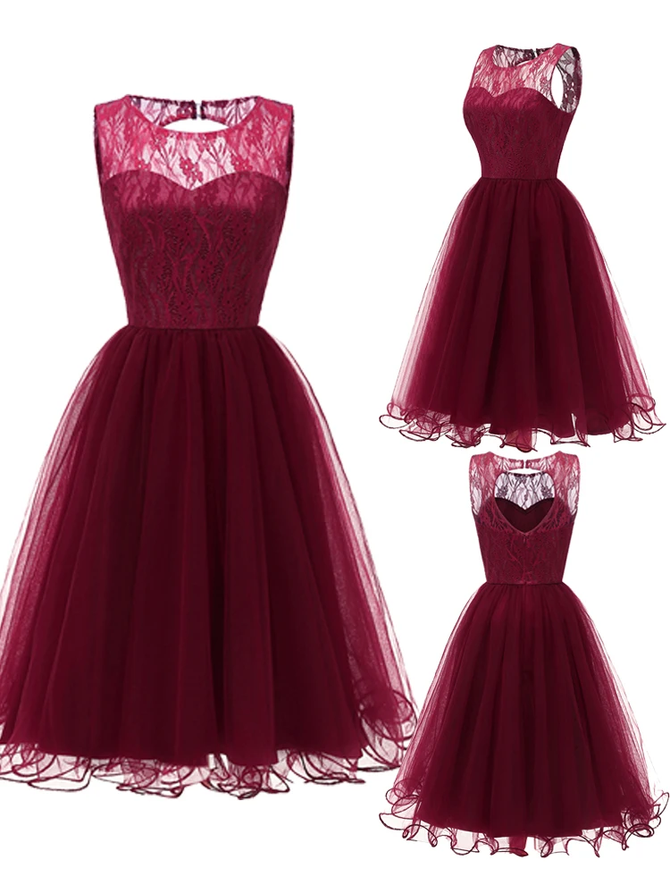 Кружевное платье подружки невесты 2020 короткое ТРАПЕЦИЕВИДНОЕ без рукавов