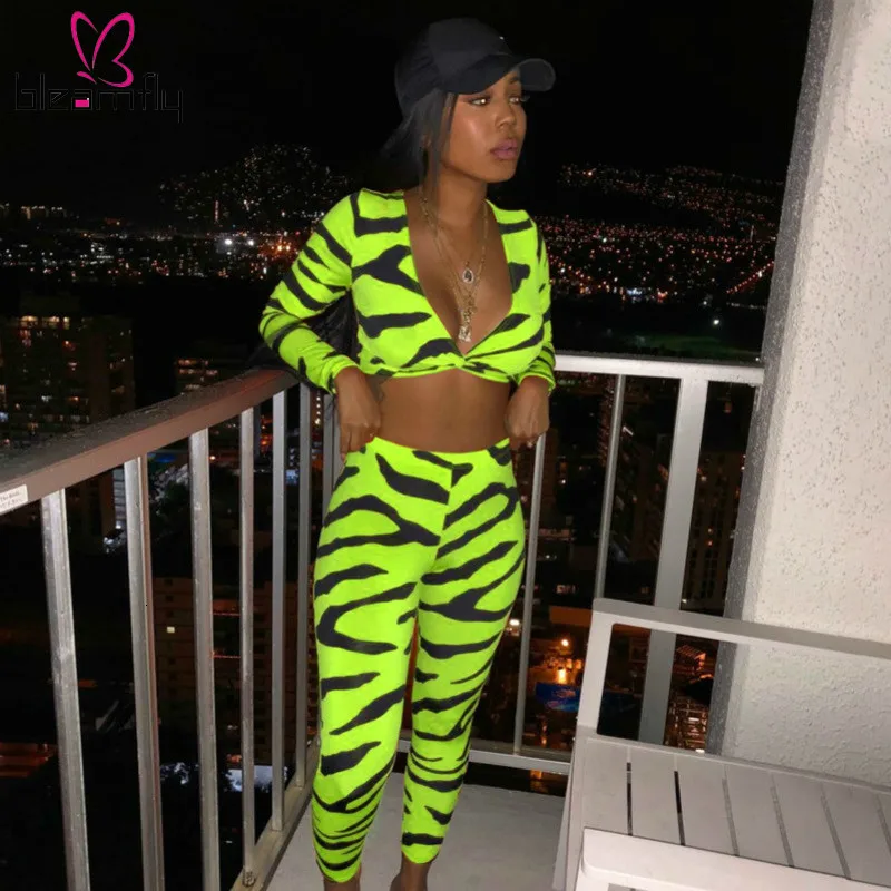 Сексуальные Женский комплект 2 шт. комплекты Клубные наряды с принтом зебры