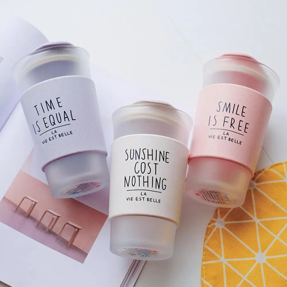 

400ml Lovers Glass Coffee Cup Unisex Sealed Large-caliber Frosted Scald-proof Wheat Straw Glass Water Bottle Milk Glass Cups