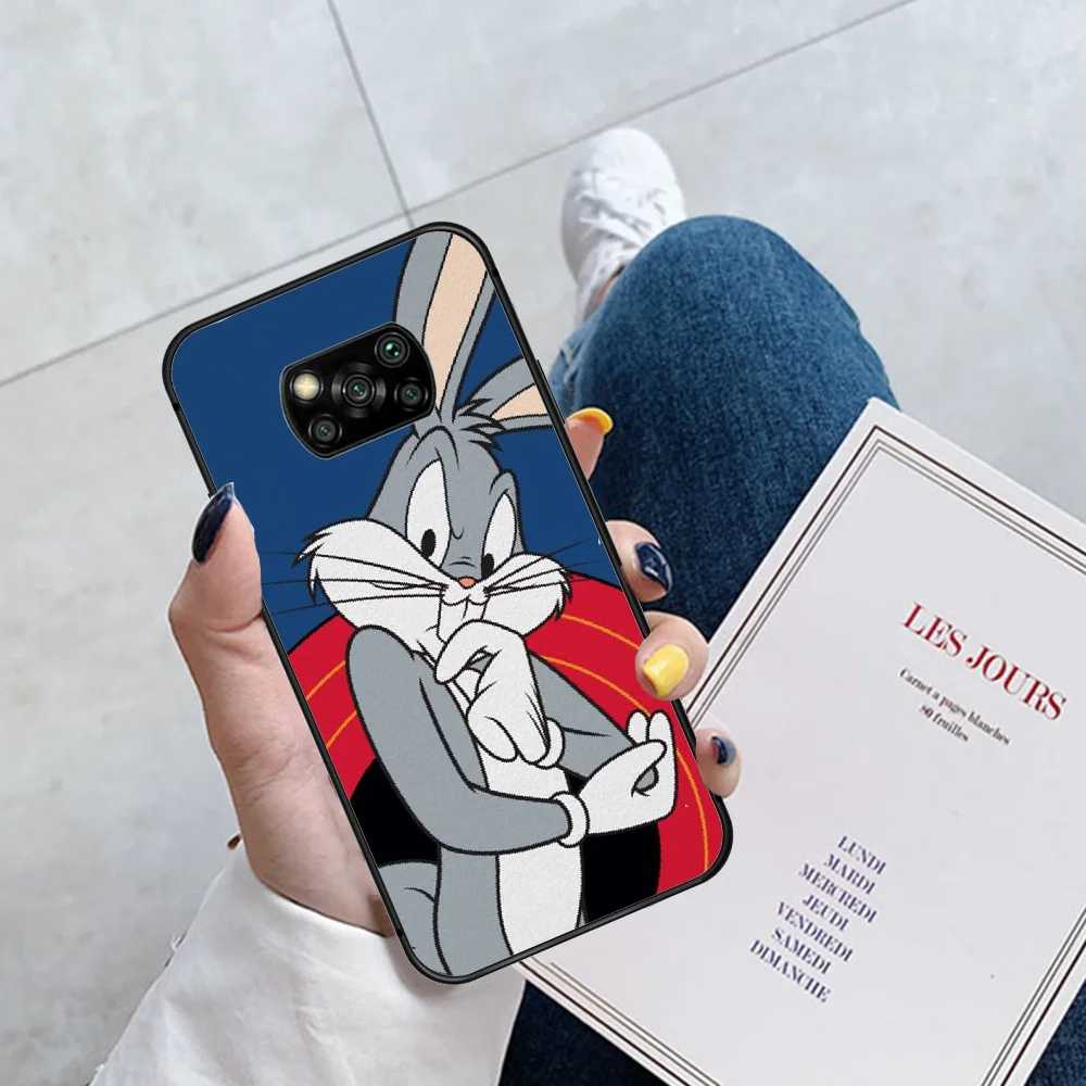 

Cartoon Cute Bugs Bunny Phone Case Cover Hull For Xiaomi Mi A2 A3 8 9 SE 9T 10 10T Lite Pro Ultra Poco X3 black Etui Painting