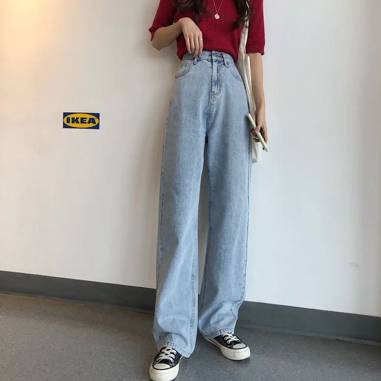 

Net red high-waisted jeans women's spring/summer 2020 new retro loose-fitting bow straight broad-legged pants drag long pants