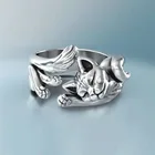 Кольцо женское, серебристое, в форме кошки на удачу