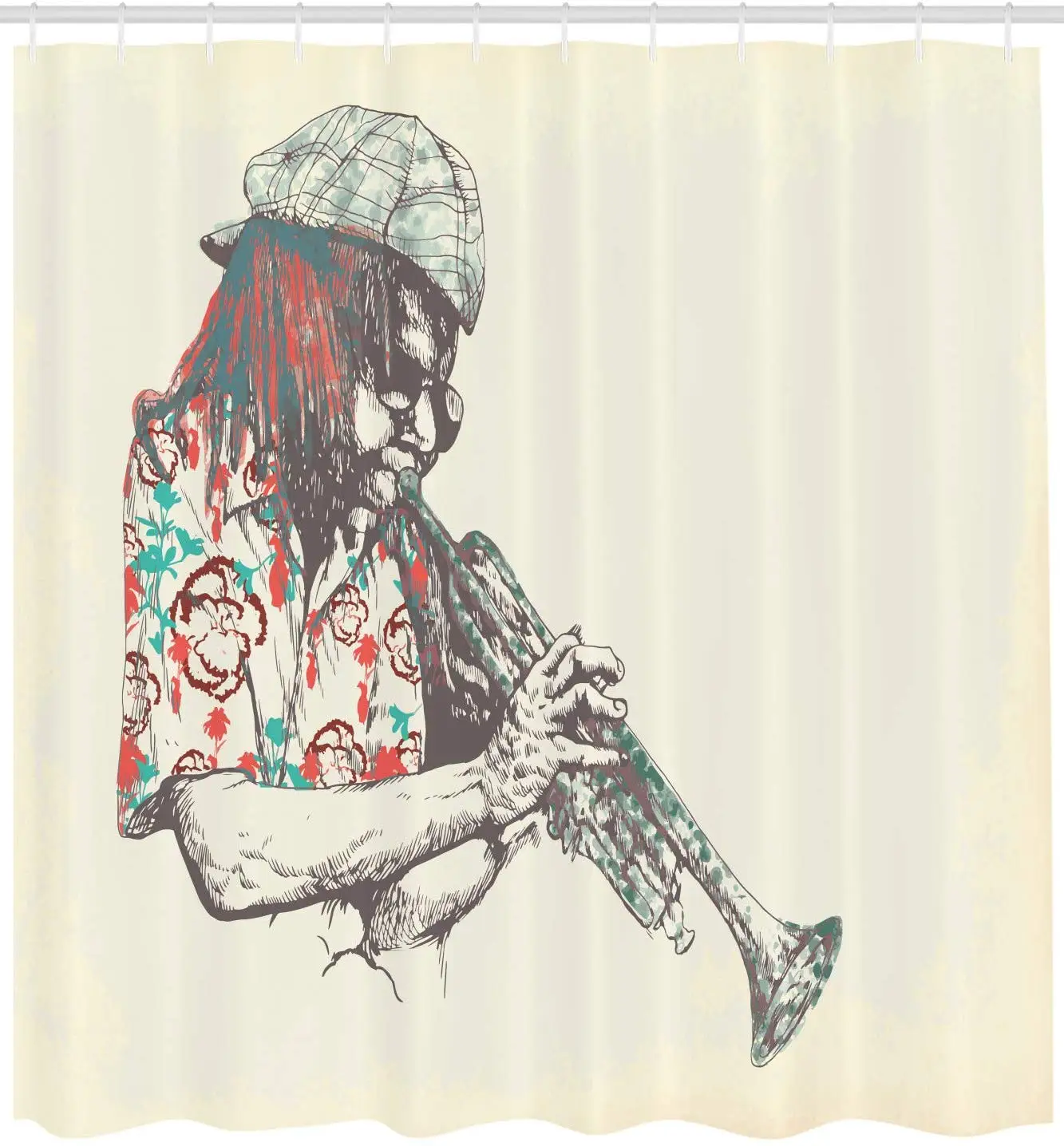 Новый Орлеан занавеска для душа труба игрок рисованная иллюстрация музыканта