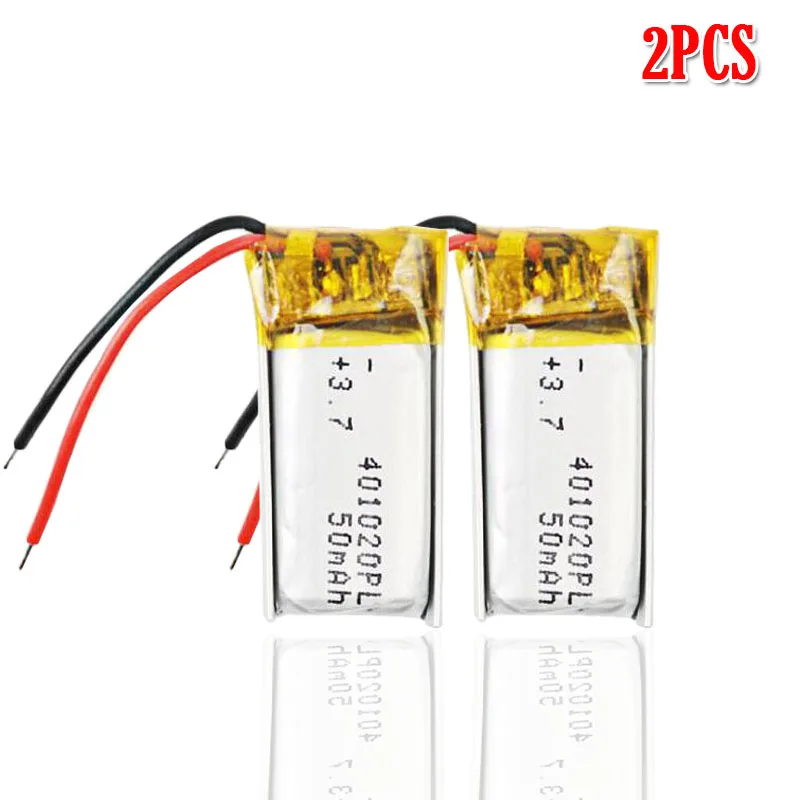 2pcs 2-4 шт 3,7 v 50mah 401020 литиевая полимерная аккумуляторная батарея для игрушечных автомобилей Bluetooth динамик Bluetooth гарнитура цифровые продукты - Цвет: 2pcs
