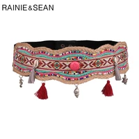 rainie sean ethnic waistband elastic for women boho colorful resin beads wide dress belts shell wax rope handmade cummerbund