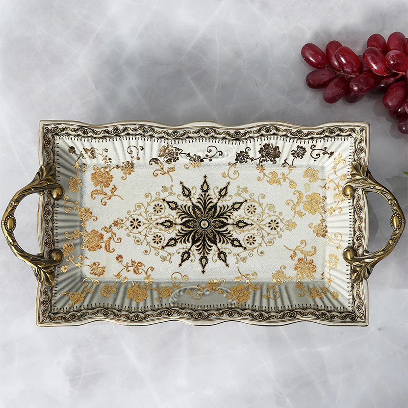 

GY Modern Luxury Ceramic Tray European American Creative Fruit Plate Living Room Soft Decorations Decoration