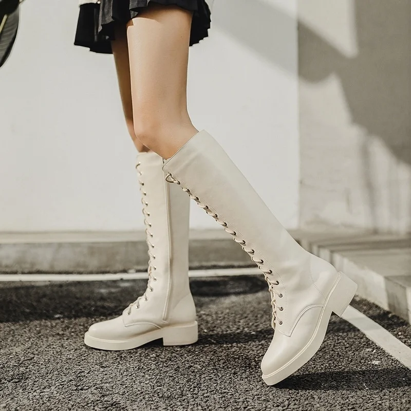 

boots women's 2021 new lace up knee length boots high cylinder Knight boots
