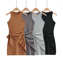 Verão novo estilo de rua moda cor sólida sexy all match rendas vestido sem mangas feminino, fino elástico de fundo colete saia (1)