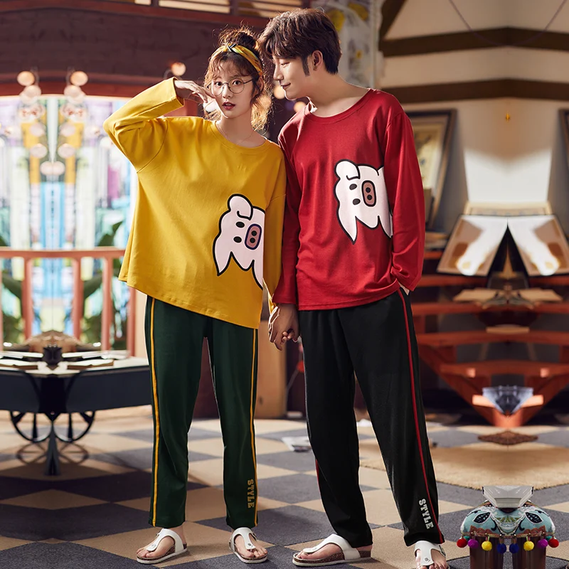 Пижама для пар с длинным рукавом BZEL 2020 одежда сна из хлопка мужчин и женщин пара