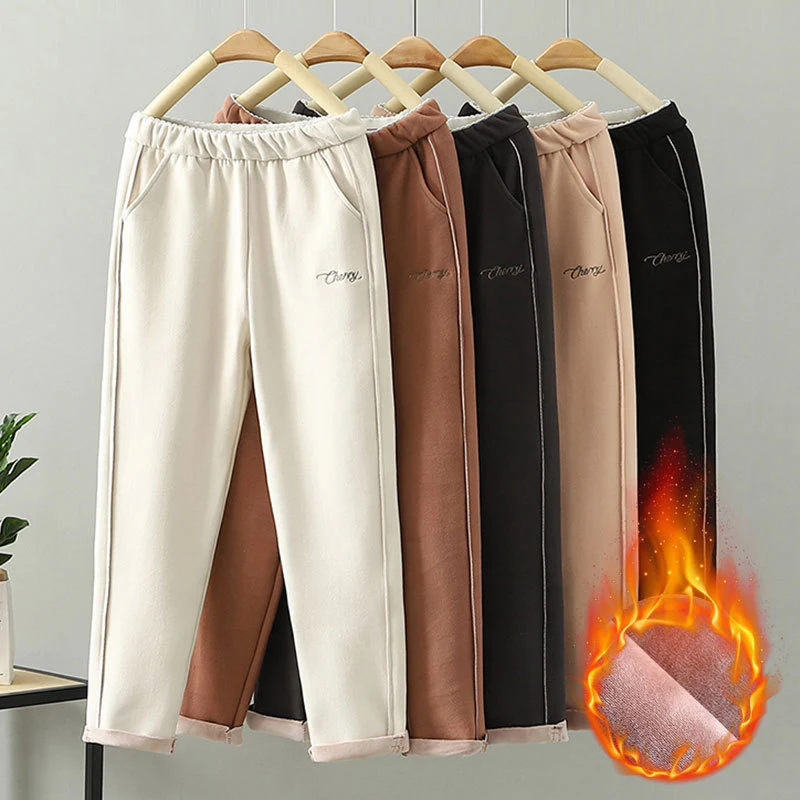 

Women Winter Woolen Pants Thicken Warm Vintage Autumn Thicken Fleece Trousers Harem Pants Female Velvet Pants Sweatpants Capris