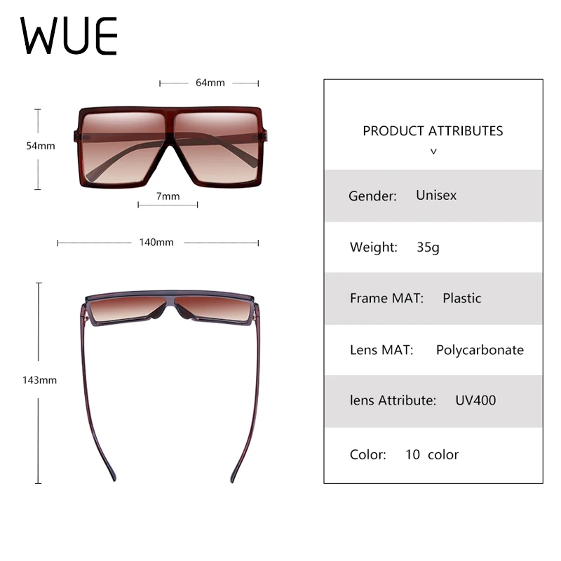 

WUE 2021 NEW Fashion Sunglasses Women Square Luxury Brand Big Black Sun Glasses Female Mirror Shades Ladies Lunette Femme Oculos