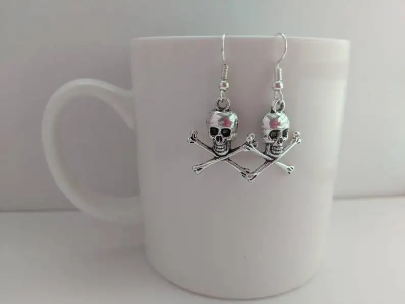 

Skull earrings skull pirate punk charm gothic earrings halloween earrings gift