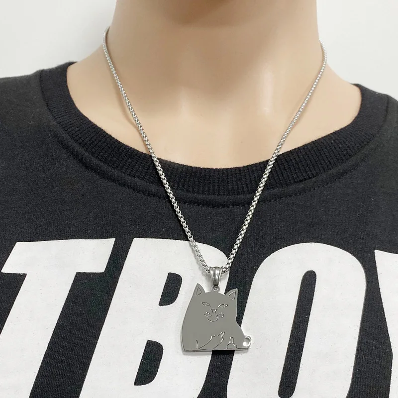 

Titanium steel lucky cat necklace pendant wild simple accessories hip hop titanium steel wild pendant necklace