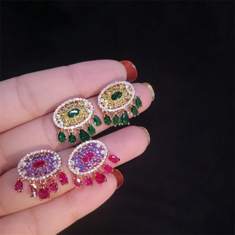

Creative Eye Earrings For Women Colorful Crystal Water Drop Tassel Earrings 2020 New Fashion Brand Jewelry Short Stud Earring