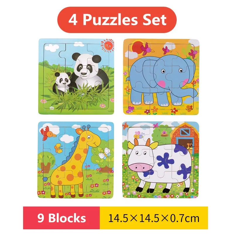 4 шт./компл. деревянные игрушки простые Пазлы для детей с животными фанера детские